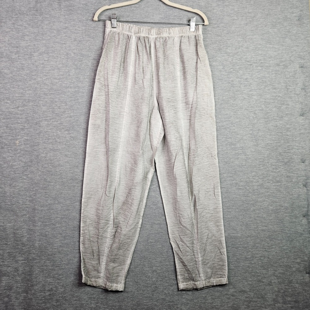 KIYO Women's Light Gray Stretch Pants Size M Elastic Waist Made USA
